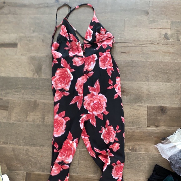 Black and Pink Floral Jumpsuit - Picture 2 of 5